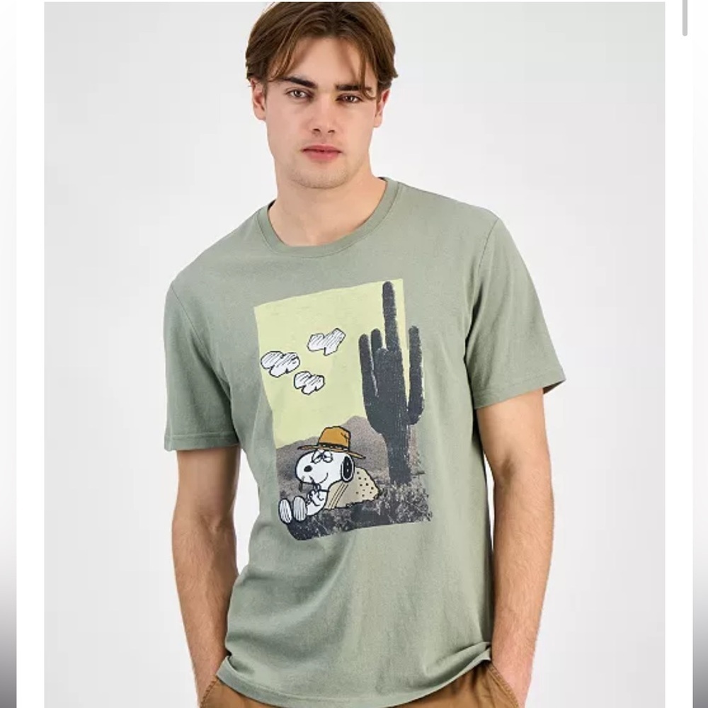 Sun + Stone Olive Graphic Tee with Cactus and Snoopy Design size xxl